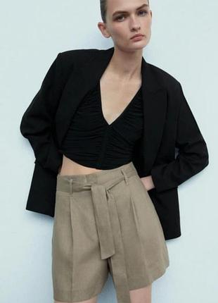 Шорты серо коричневые zara лён