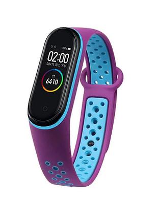 Сменные двухцветные ремешки для xiaomi mi band 5 сиренево-голубой