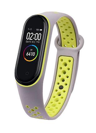 Сменные двухцветные ремешки для xiaomi mi band 5 серо-салатовый