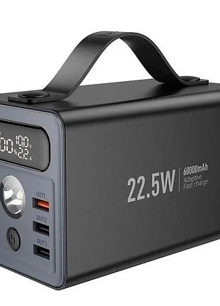 Павербанк hoco j138 distant 60000mah 22.5w+pd20w+dc12v швидка зарядка 22.5w +ліхтарик black