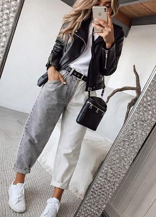 Джинсы-момы bershka женские джинсы двухцветные коттон хлопок s-m бело-серый