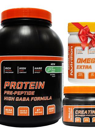 Протеин 2 кг + креатин капсулы + омега 3 в подарок bioline nutrition