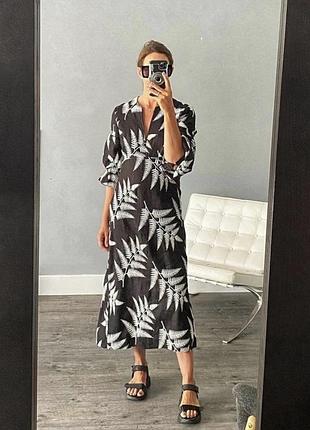 Плаття zara  льон вишивка листя р.m 4786 067