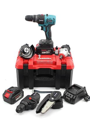 Аккумуляторный шуруповерт 5в1 makita df482dwe (36v, 6ah) пила, гайковерт, ушм, перфорат акб набор 5 в 1 макита