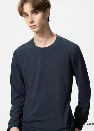 Лонгслів uniqlo темно-синiй heattech extra warm cotton crew neck t-shirt (long sleeve)