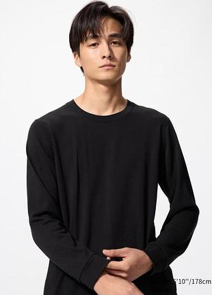 Лонгслів uniqlo чорний heattech extra warm cotton crew neck t-shirt (long sleeve)