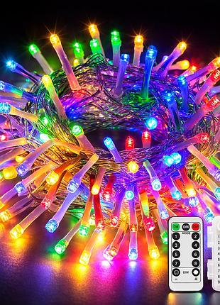 Гирлянда роса 10м на батарейках с пультом ду rgb уличные рождественские огни на батарейках водонепроницаемые, с таймером