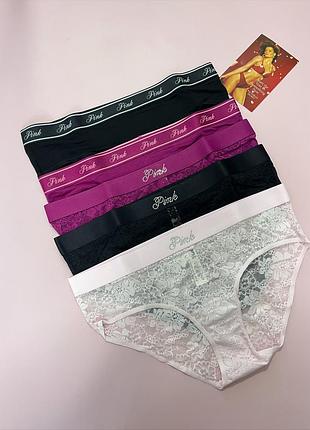 Набір хлопкові мережевні трусики   victoria's secret pink оригінал 5 шт