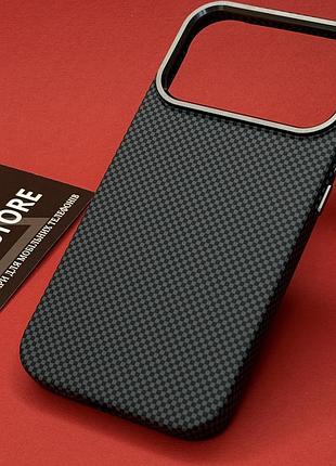 Чехол карбоновый для iphone 17 pro magsafe с металлическими кнопками противоударный carbon шахматный