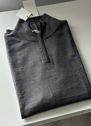 Мужская 1/3 zip кофта zara, джемпер с молнией на воротнике зара из шерсти мериноса 100%