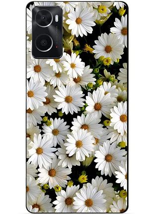 Силиконовый бампер чехол для oppo a76 / a96 с рисунком ромашки цветы