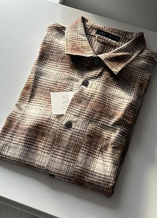 Мужская фланелевая рубашка zara, новая хлопковая рубашка в клетку зара