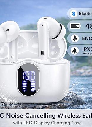 Наушники беспроводные btootos a90 pro, bluetooth 5.3, со светодиодным дисплеем, спорт, элегантный серый, белый