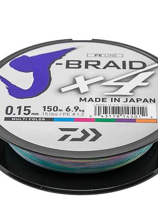 Шнур daiwa j-braid x4e 150m multi color 6.9kg 0.15mm #1.2 (12745-015)