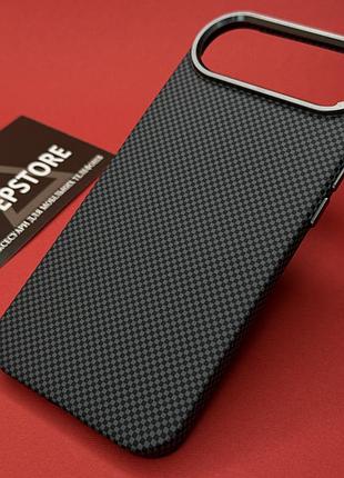 Чохол карбоновий для iphone 17 air magsafe з металевими кнопками протиударний carbon шаховий