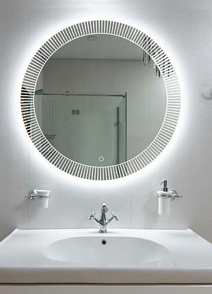 Зеркало круглое с led-подсветкой и пескоструйным рисунком, влагостойкое 750 мм, так, + сенсорна кнопка ( провід в провід )