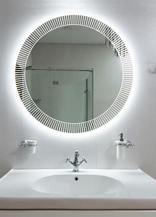 Зеркало круглое с led-подсветкой и пескоструйным рисунком, влагостойкое 750 мм, ні, без вимикача ( провід в провід )