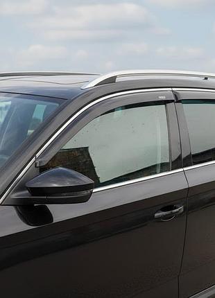 Ветровики с хромированным молдингом (2019-2023, 4 шт, niken) для skoda kamiq 2019- гг