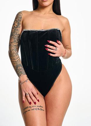 Чорний бархат з бісером корсет боді sativa jeans