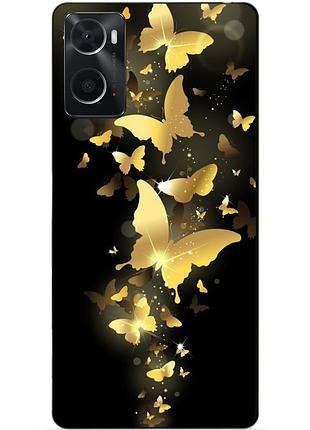 Силиконовый бампер чехол для oppo a76 / a96 с рисунком золотые бабочки мотыльки