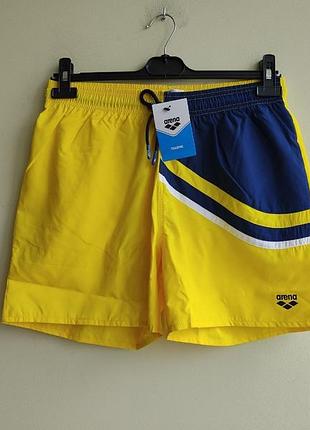 Мужские пляжные шорты arena m oblique panel boxer yellow star-navy-white