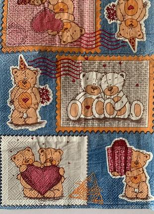 Салфетка декупажная 33*33 см.милые мишки .3 слоя,