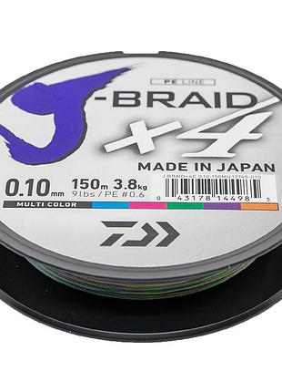 Шнур daiwa j-braid x4e 150m multi color 3.8kg 0.10mm #0.6 (12745-010)