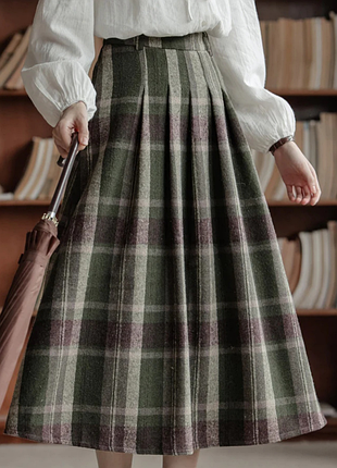 Вовняна вінтажна спідниця в карту ✨pure new wool✨ картата спідниця плісе в складку шерсть