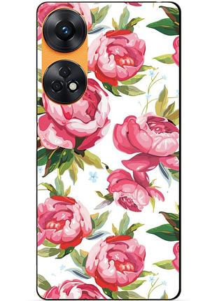 Силиконовый бампер чехол для oppo reno 8t с рисунком пионы цветы