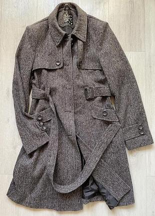 Тепле жіноче пальто 🧥 на поясі, коричневе, демісезон