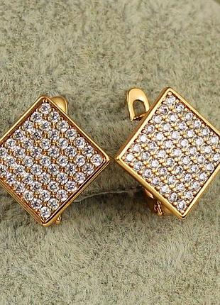 Сережки xuping jewelry ромб у камінчиках 1,5 см золотисті
