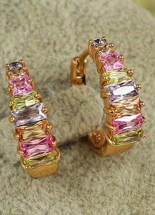 Сережки xuping jewelry піраміда з різнокольровими каменями 1,7 см золотисті