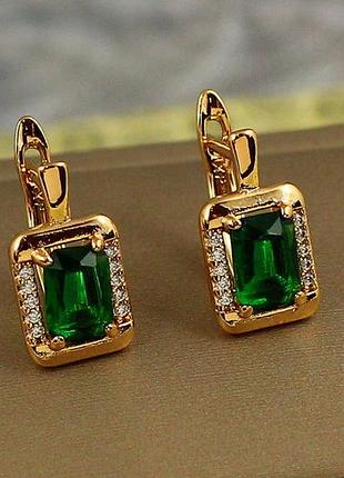 Серьги xuping jewelry фейлетон с зеленым камнем 1,5 см золотистые