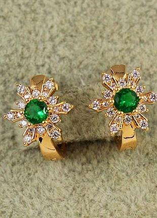 Сережки дитячі xuping jewelry сніжинка із зеленим каменем 1,2 см золотисті