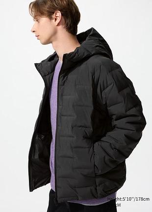 Куртка uniqlo з капюшоном чорна puffertech parka