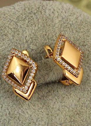 Сережки xuping jewelry тінь ромба 1,9 см золотисті