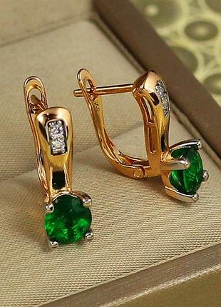 Серьги xuping jewelry партия с зеленым камнем 1,7 см золотистые