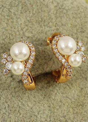 Серьги xuping jewelry дуэт жемчужин 1,6 см золотистые