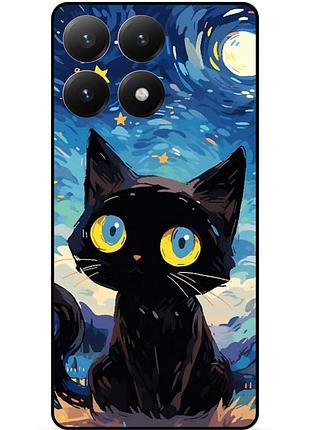 Силиконовый бампер чехол для xiaomi 15t котик звездная ночь ван гог