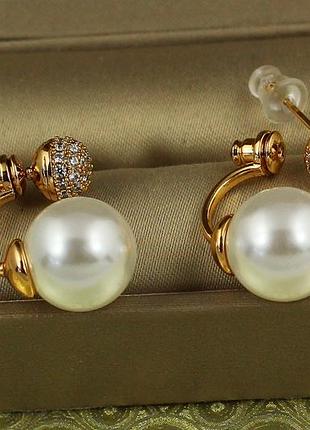Сережки гвоздики xuping jewelry матрьошки з великою перлиною 2,2 см золотисті