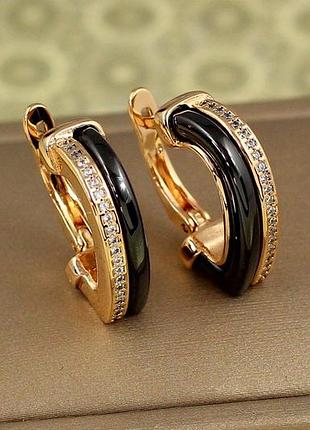 Сережки xuping jewelry норматив із чорною керамікою 2 см золотисті