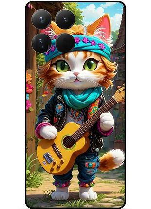Силіконовий бампер чохол для xiaomi 15t pro з малюнком котик з гітарою