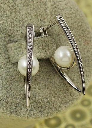 Сережки xuping jewelry стрілки з перлинами 3,2 см сріблясті