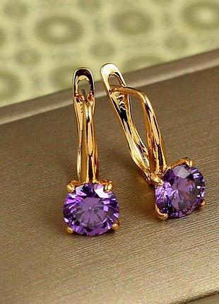 Серьги xuping jewelry солистка с фиолетовым камнем 1,7 см золотистые