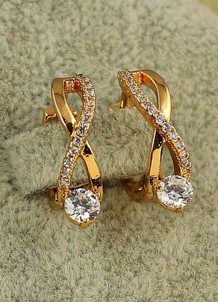 Сережки xuping jewelry незкінченність з білим каменем 1,6 см золотисті