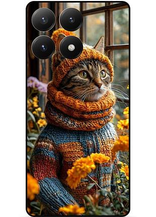Силіконовий бампер чохол для xiaomi 15t з малюнком котик в квітах