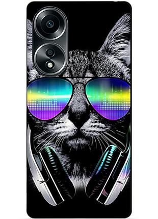 Силиконовый бампер чехол для oppo a58 с рисунком музыкальный кот