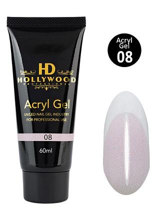 Акригель 08 ніжно-рожевий шимер / soft pink shimmer hd hollywood 60 гр