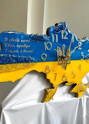 Часы настенные из эпоксидной смолы "карта украины" 80x53 см