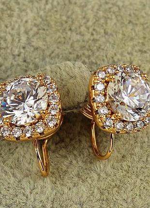 Сережки кліпси xuping jewelry принцеса з білим каменем 11 мм золотисті